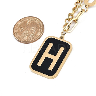 Ion Plating(IP) 304 Stainless Steel Black Enamel H Rectangle Pendant Twisted Chain Necklaces for Women NJEW-M078-01G-1