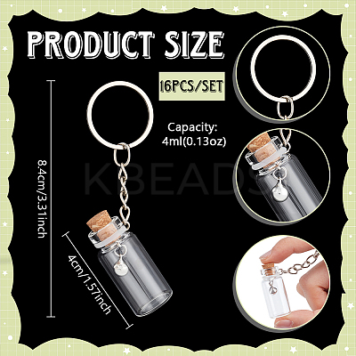 16Pcs Glass Bottle Keychains KEYC-NB00036-1