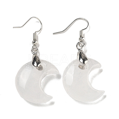 Rack Plating Moon Brass Dangle Earrings for Women EJEW-B064-02P-01-1