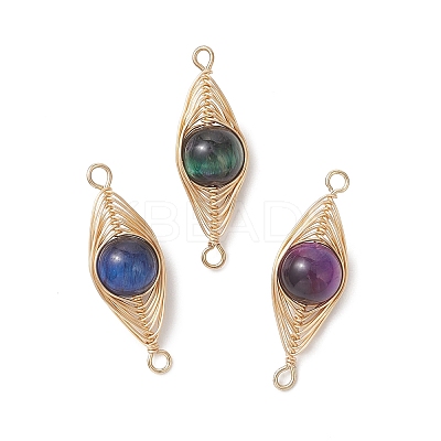 Dyed Natural Tiger Eye Connector Charms PALLOY-JF04974-1