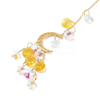 Moon & Star Glass Hanging Suncatchers HJEW-I011-03G-1