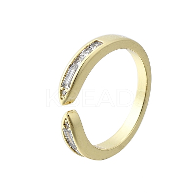 Brass Micro Pave Clear Cubic Zirconia Open Cuff Rings for Women RJEW-F179-06G-1