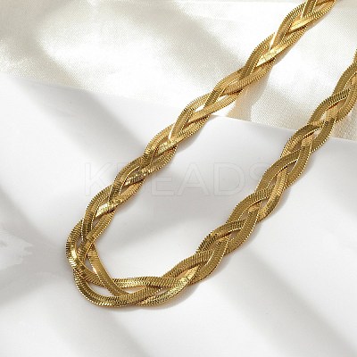 304 Stainless Steel Interlocking Triple Herringbone Chain Necklace for Men Women NJEW-H167-01G-1