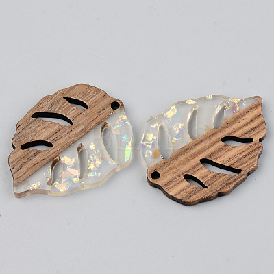 Transparent Resin & Walnut Wood Pendants X-RESI-S389-003A-E01-1