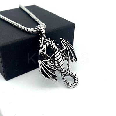 Vintage Punk 304 Stainless Steel Dragon Pendant Necklaces for Men Women LN2860-1