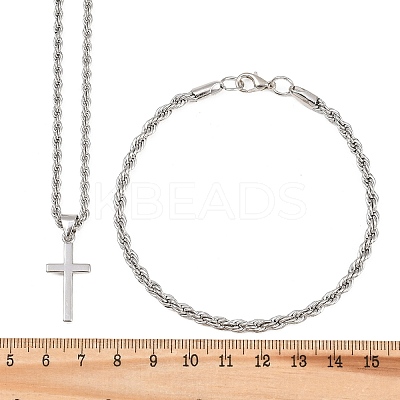 Alloy Cross Pendant Necklaces & Chain Bracelets Sets for Women SJEW-A002-01P-1