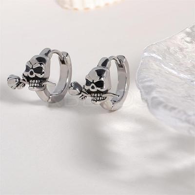 316 Stainless Steel Skull with Rose Hoop Earrings for Men Women EJEW-SZ0001-94-1
