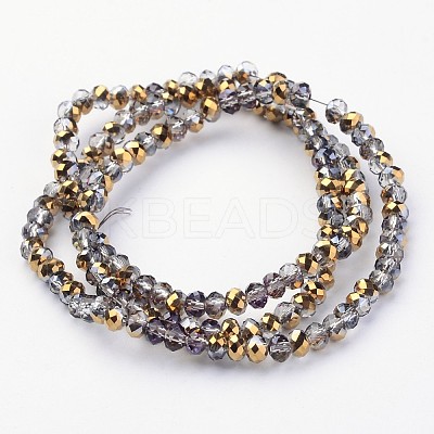 Half Plated Faceted Rondelle Electroplate Glass Beads Strands GLAA-A024C-HP06-1