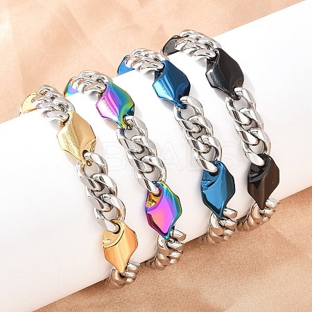 304 Stainless Steel Rhombus Cuban Link Chain Bracelets for Men Women BJEW-G766-07A-1