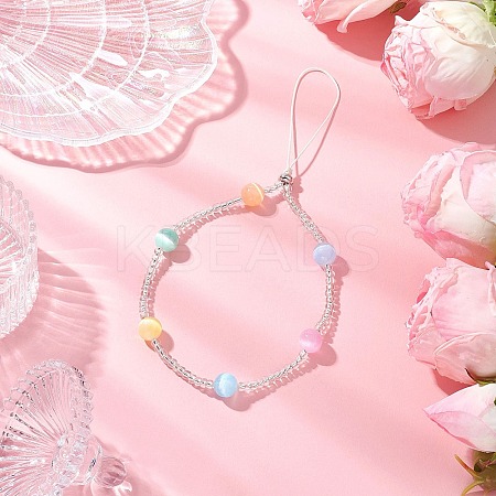 Dyed Natural Selenite & Glass Seed Round Beaded Phone Hand Strap Chains HJEW-JM03363-01-1