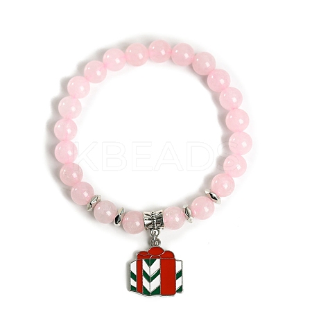 Christmas Theme Natural Rose Quartz Stretch Bracelets PW-WGDD6ED-02-1