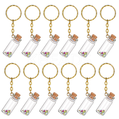 12Pcs Mini Glass Wishing Bottle Pendant Decorations with Plastic Paillette KEYC-DR00007-1