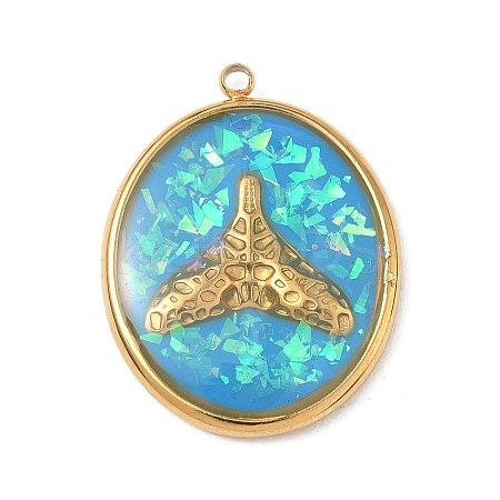 304 Stainless Steel Epoxy Resin with Natural Shell and Sequins Inside Pendants STAS-L026-17G-E03-1