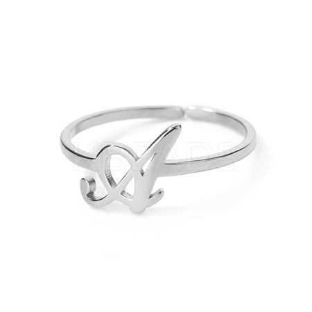 Adjustable 201 Stainless Steel Letter Open Cuff Rings for Women FS-WG61269-27-1