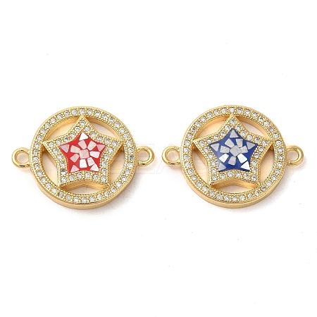 Rack Plating Brass Micro Pave Clear Cubic Zirconia Ring with Star Links Connector Charms KK-K385-086G-1