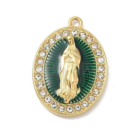 304 Stainless Steel Enamel with Crystal Rhinestone Pendants STAS-G371-03G-05-1