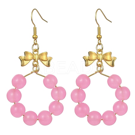 Imitation Jade Glass Beaded Ring Dangle Earrings EJEW-JE05567-05-1