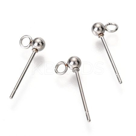 Non-Tarnish Original Color 304 Stainless Steel Ball Post Stud Earring Findings STAS-C018-23P-03-1
