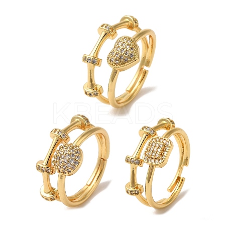 Adjustable Brass Micro Pave Cubic Zirconia Rings for Women RJEW-G325-03G-1