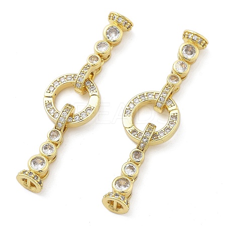 Brass with Clear Cubic Zirconia Fold Over Clasps KK-Z080-09G-1