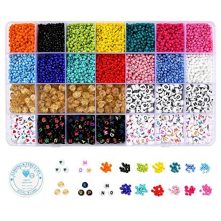 5 Colors Flat Round Acrylic Letter Beads DIY-YW0002-54-1