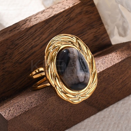 Oval Natural Banded Agate Finger Rings RJEW-M063-01G-14-1
