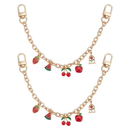 2Pcs Alloy FireBrick Enamel Fruit Charm Cable Chain Purse Decorative Chains HJEW-ME00012-1