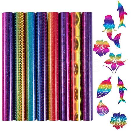 8Pcs 8 Style Waterproof PVC Vinyl Laser Rainbow Stickers DIY-SZ0003-64-1