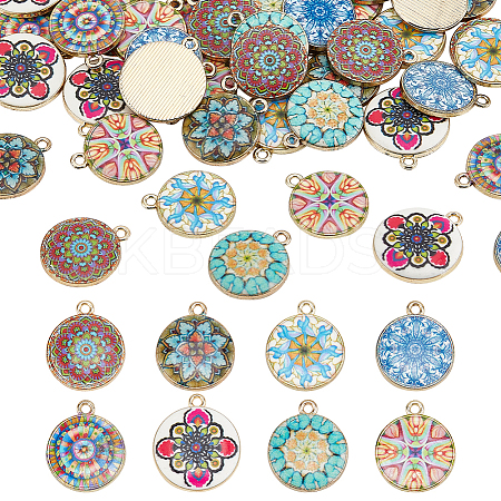 48Pcs 8 Colors Alloy Printed Pendants FIND-PH0021-12-1