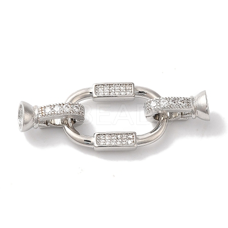 Oval Rectangle Rack Plating Brass Micro Pave Clear Cubic Zirconia Fold Over Clasps KK-A225-11P-1
