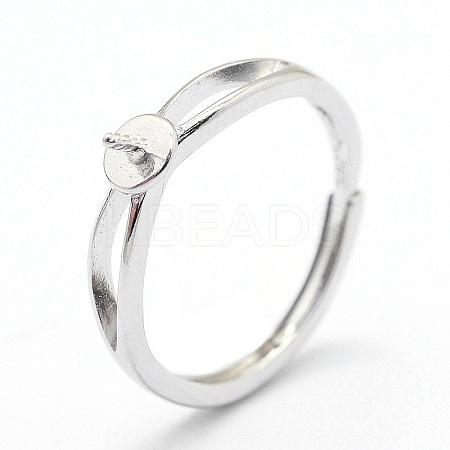 Anti-Tarnish Adjustable Rhodium Plated 925 Sterling Silver Design Ring Mounts Fittings with Pearl Seat X-STER-I016-016P-1