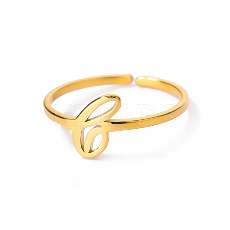 Adjustable 201 Stainless Steel Letter Open Cuff Rings for Women FS-WG61269-03-1