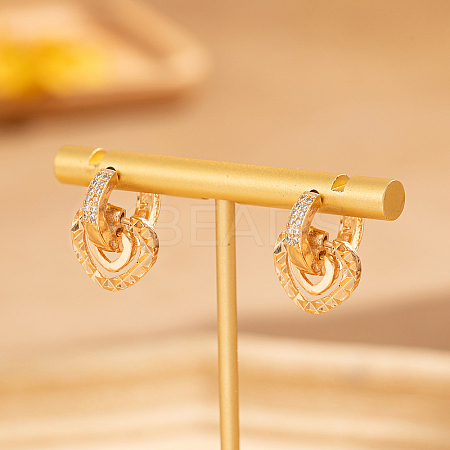 Geometric Brass Clear Cubic Zirconia Hoop Earrings KY8607-1-1
