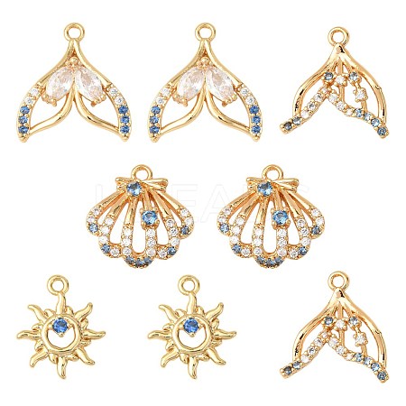 8Pcs 4 Styles Brass Micro Pave Cubic Zirconia Pendants KK-FS0001-96-1