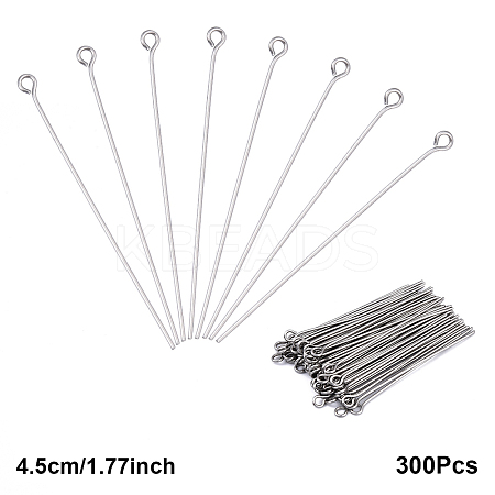 300Pcs 304 Stainless Steel Eye Pins STAS-YW0003-12B-1