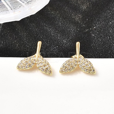 Fishtail Brass Micro Pave Clear Cubic Zirconia Stud Earrings EJEW-A135-15G-1