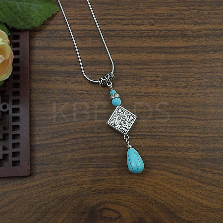 Exotic Ethnic Style Miao Silver & Synthetic Turquoise Drop Pendant Necklaces NL3465-4-1