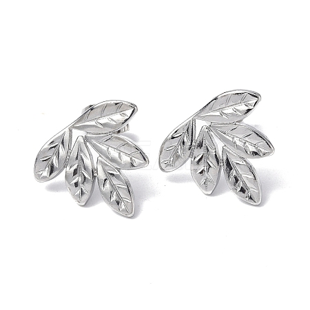 Non-Tarnish 304 Stainless Steel Leaf Stud Earrings for Women EJEW-F300-13P-1
