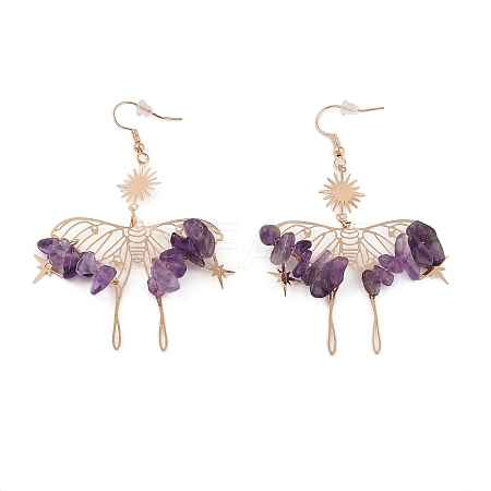 Natural Amethyst Chips Dangle Earrings EJEW-S214-01B-1
