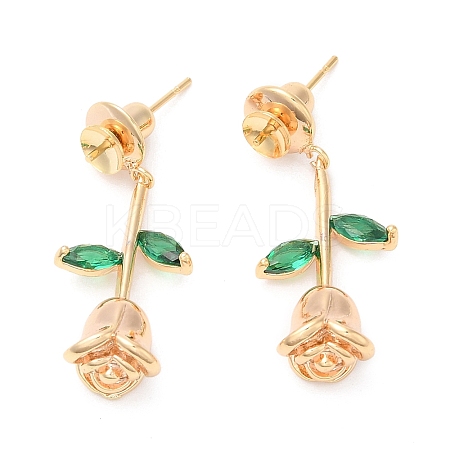 Brass with Glass Stud Earring Findings KK-K333-50G-1