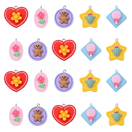 30Pcs 5 Styles Opaque Resin Pendants RESI-CJ0002-30-1