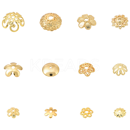 120Pcs 12 Styles Brass Bead Caps KK-YW0003-20-1