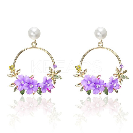 Ring with Flower Alloy & Rhinestone & Polymer Clay Stud Dangle Earrings FS-WGDD86E-03-1