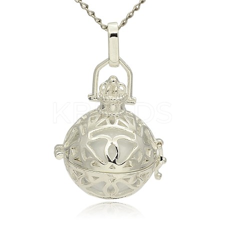 Silver Color Plated Brass Hollow Round Cage Pendants LS-KK-J240-07S-1