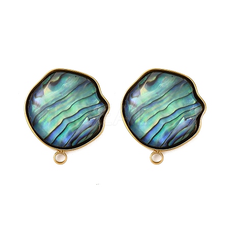 304 Stainless Steel Pave Natural Paua Shell Stud Earring Findings X-STAS-Z125-03G-1