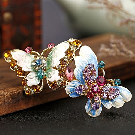 Alloy Rhinestone Enamel Hair Barrettes OHAR-B006-01G-01-1