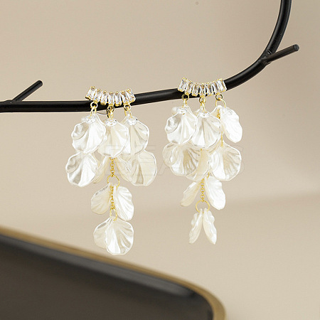 Alloy Glass Crystal Rhinestone Flower Dangle Stud Earrings EJEW-G439-01G-1