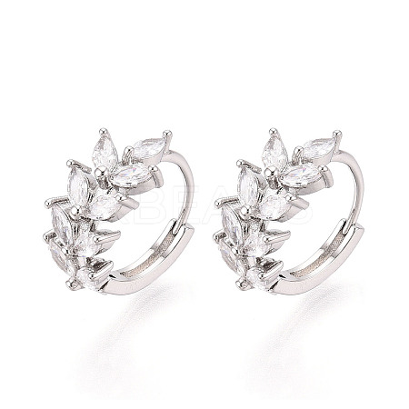 Brass Micro Pave Cubic Zirconia Leaf Hoop Earrings EJEW-T048-41B-P-1