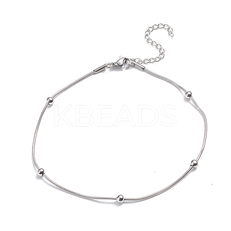 Tarnish Resistant 304 Stainless Steel Round Snake Chain Anklets AJEW-G024-13P-1