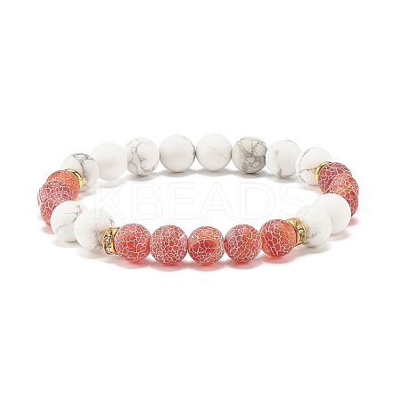 Natural Weathered Agate & Howlite Round Beaded Stretch Bracelet BJEW-SZ0002-51E-1